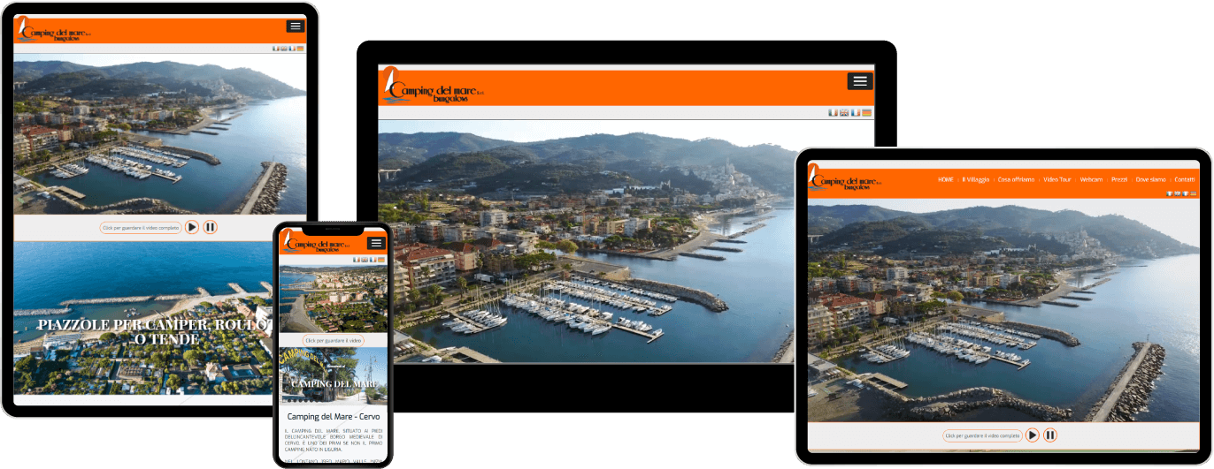 visualizzazione sito web Camping del Mare su diversi dispositivi