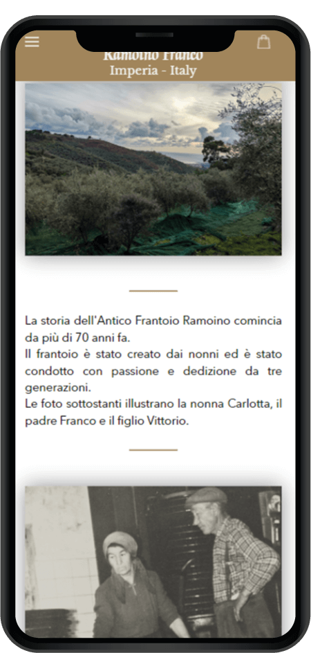 visualizzazione mobile sito web Frantoio Ramoino